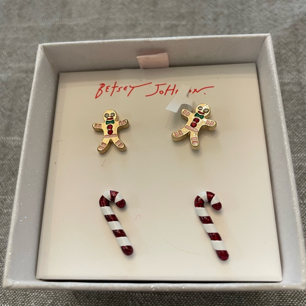 Betsey Johnson Gingerbread and Candy Cane Earrings